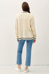 Trendy Contrast Trim Cable-Knit V-Neck Cardigan - Elegant & Fashionable